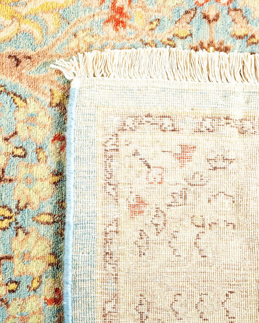 One of a Kind Hand Made Mogul Oriental Wool Area Rug Light Blue Runner