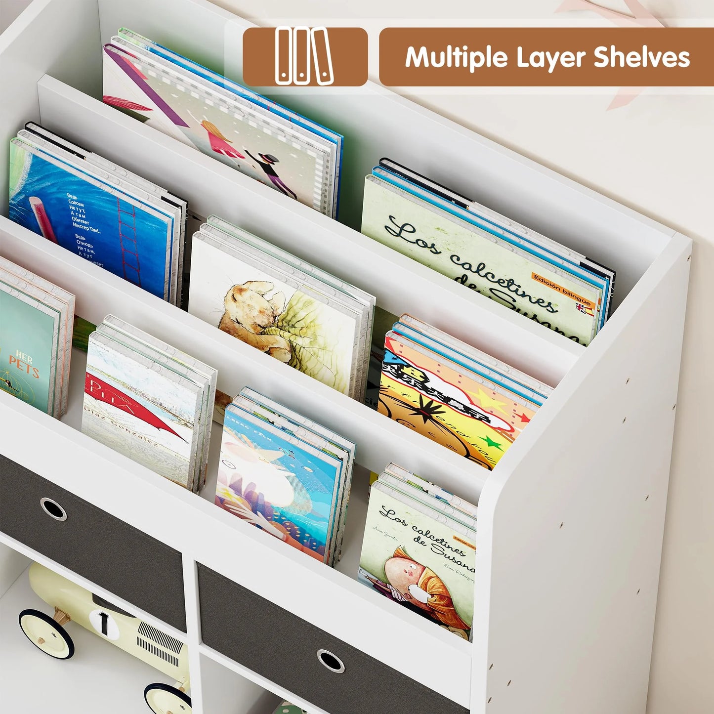 Toy Storage Organizer 47.8in Kids Bookshelf with Drawers Modern Bookcase with Cubbies Floor Storage Cabinet Wooden Toy Chest Playroom, Classroom, Nursery, Kids Room (White)