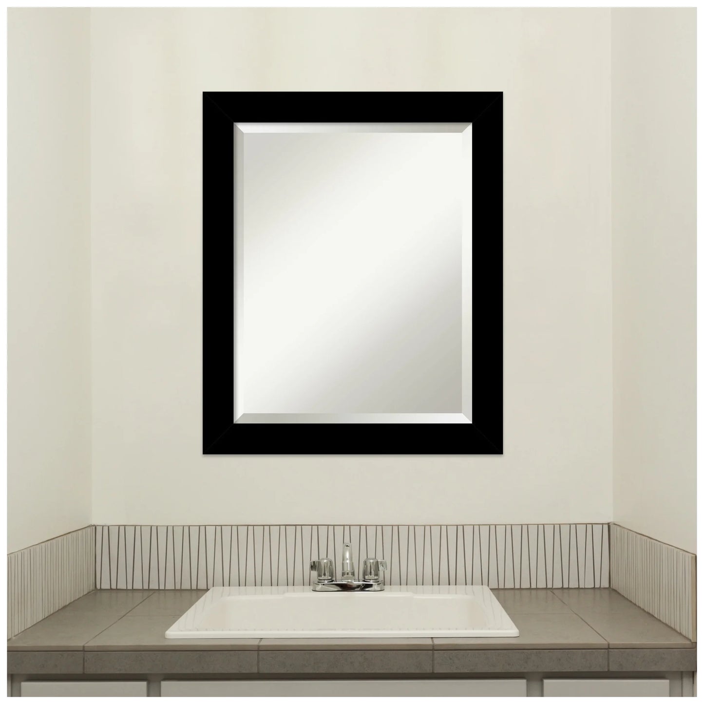 Amanti Art Brushed Black Beveled Bathroom Wall Mirror