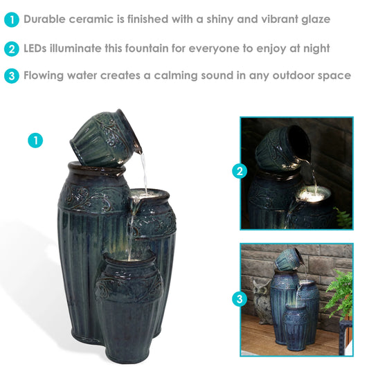 Sunnydaze Tour de Vase Ceramic Outdoor Water Fountain with Light