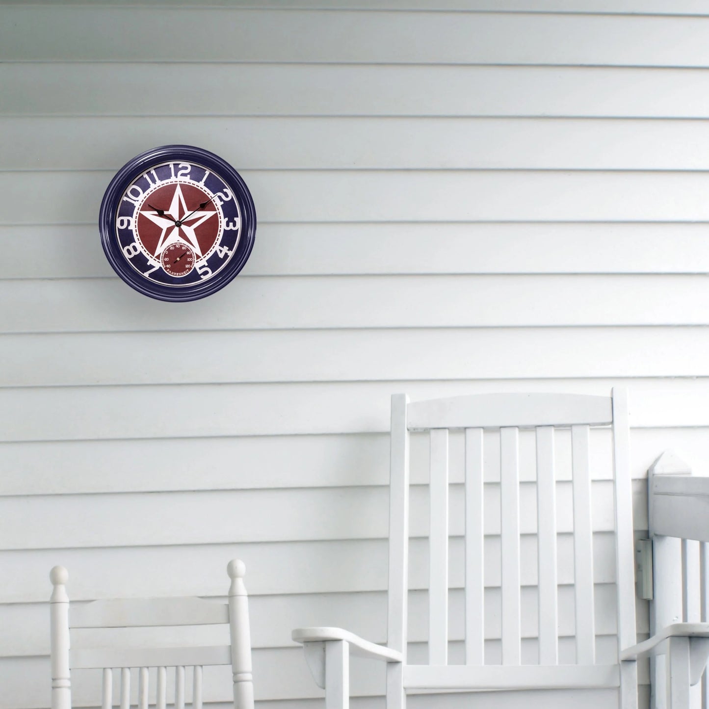 La Crosse Clock 12-inch Indoor/Outdoor Americana Red/Blue Quartz Analog Wall Clock, 404-3012TX