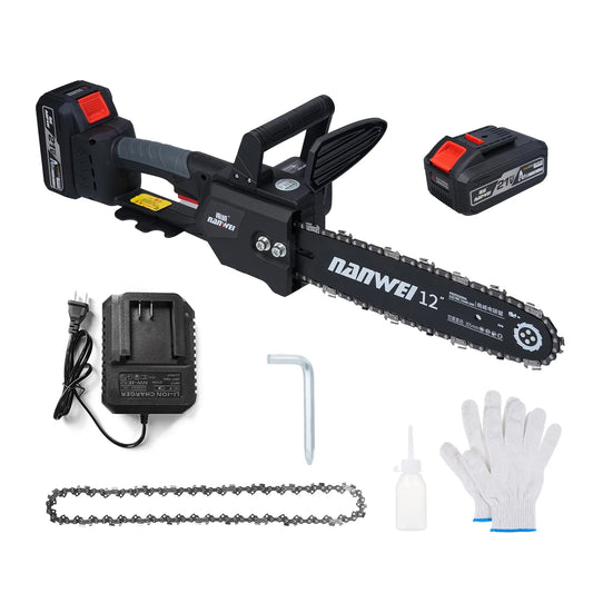 12inch Cordless Chainsaw Electric Chainsaw 21V 4000mah Battery Safety Lock Battery Operated Saw With Brushless Motor For Cutting Trees Garden Pruning