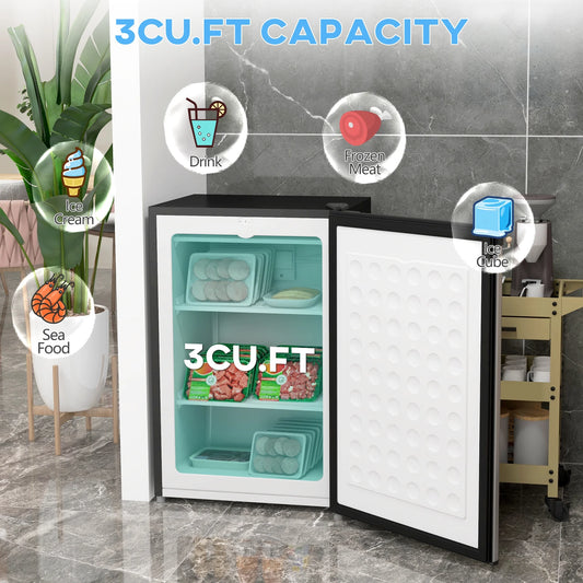 Upright Freezer, 3.0 Cubic Feet Compact Mini Freezer with Reversible Single Door and Adjustable Thermostat, Small freezer for Home, Dorm, Apartment, Home Office, Silver