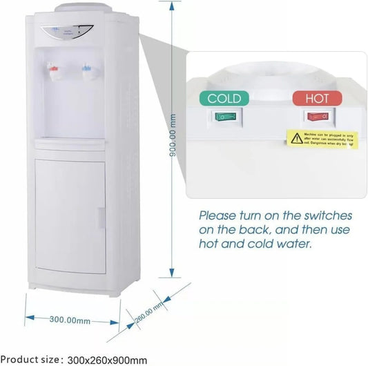 Water Cooler Dispenser, 3 or 5 Gallon Top Loading Hot/Cold Water Cooler Dispenser with Child Safety Lock & Storage Cabinet for Kitchens, Indoor Home Office Use, White