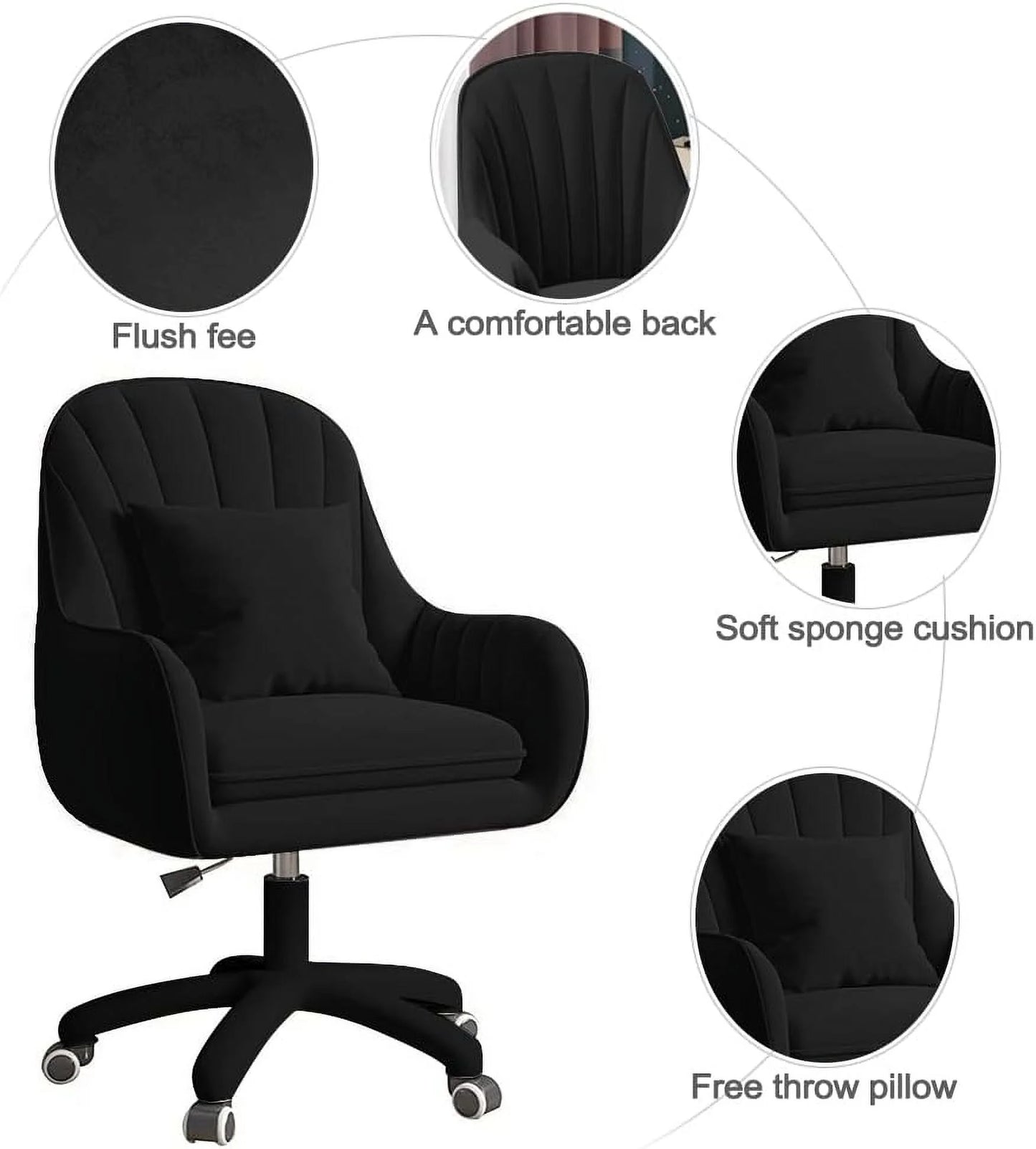 Home Office Chair Computer Chair with Mid-Back Upholstered Modern Tufted Computer Task Chair Swivel Height Adjustable Velvet Accent Chair.White
