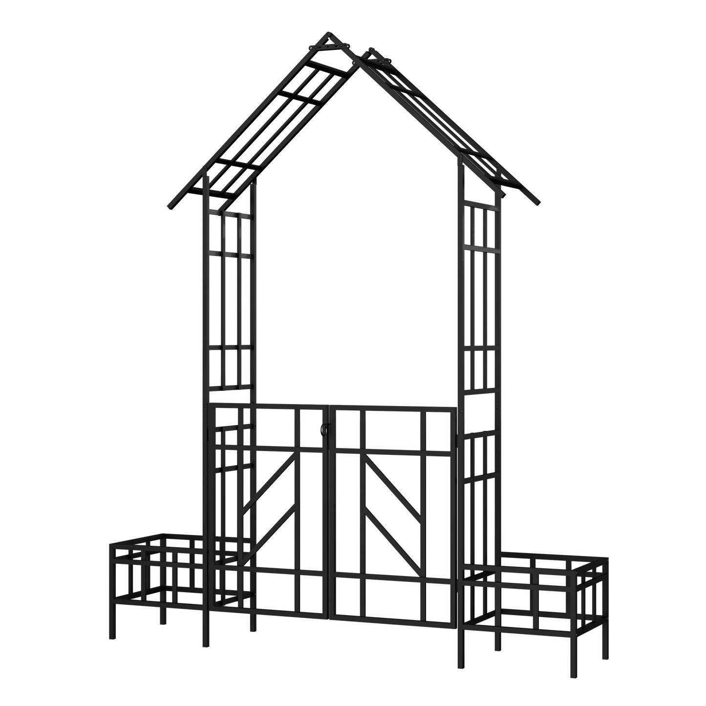 Metal Garden Arch with Gate with planter W80.71*H97.24 Climbing Plants Support Rose Arch Outdoor Black