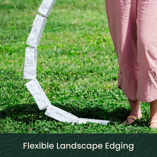Beuta Landscape Edging | Garden Edging Border | No Dig Faux Stone Bricks for Lawn Edging, Flower beds, Pathways & YardC 4 Packs | Each Section Has 6 Bricks 48" L x 4" W x 2.25" H |12 Spikes |Limewash