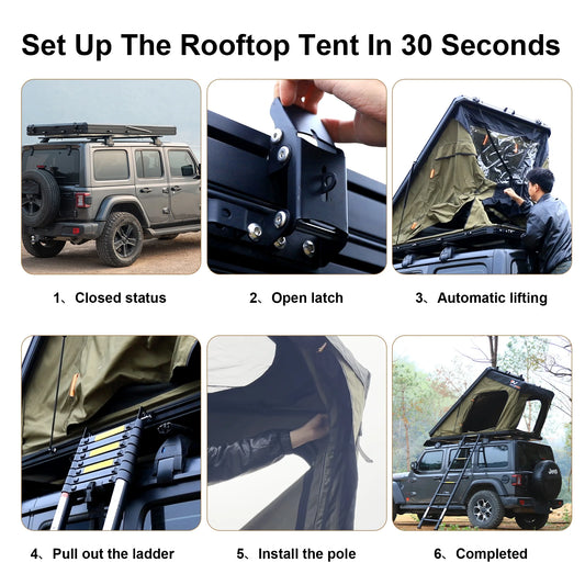 Naturnest Rooftop Tent Hardshell, Enlarged Area Roof Top Tent with Luggage Rack, Roof Tent for Vans, Jeeps, SUVs, Trucks, Camping Roof Tent Hard Shell Roof Tent, Camping, 2-3 Person Tent (Black)