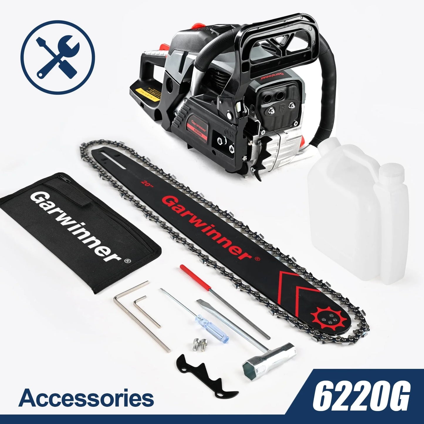 Garwinner Chainsaw Gas Powered 20in. 62CC 2-Stroke Gasoline Chainsaw for Trees/Farm/Garden 6220G