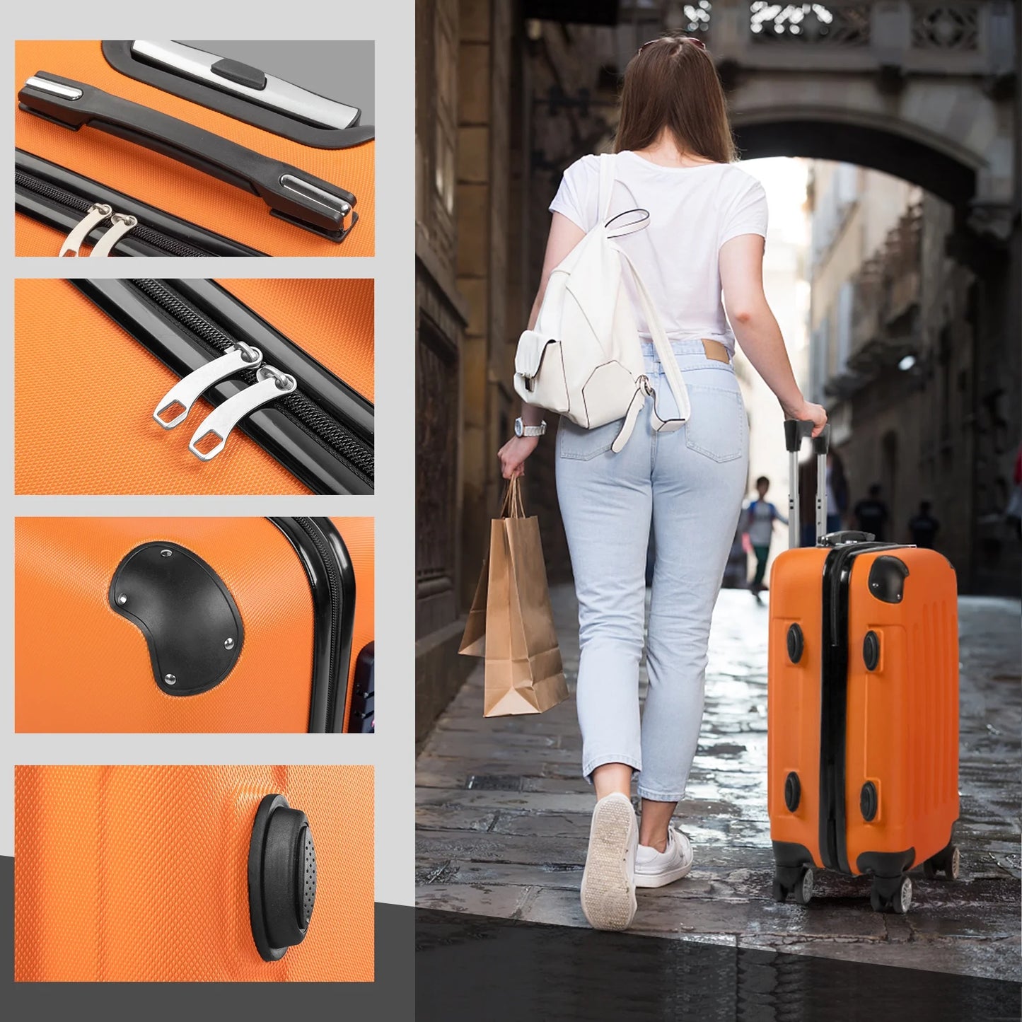 Zimtown 1 x 20 inch 3-Piece Nested Spinner Suitcase Luggage Set, Orange