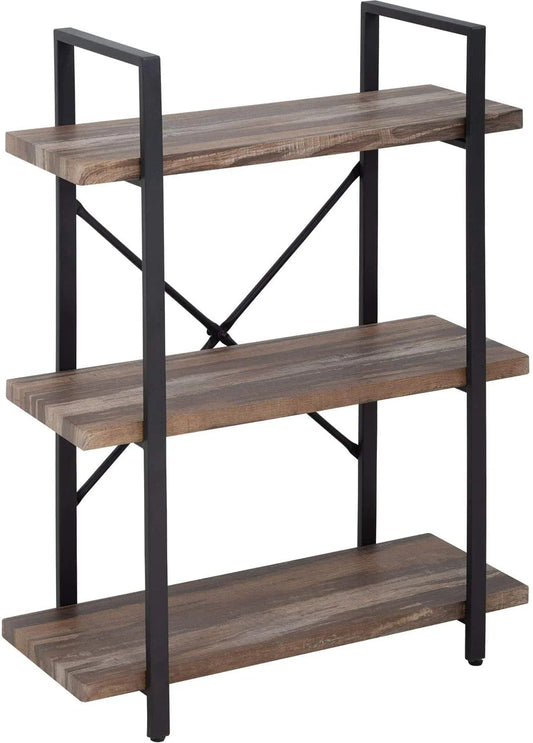 FDW 4-Shelf Bookcase Open Wall Mount Ladder Bookshelf with Industrial Metal Frame For Home Office Study, 60-inch