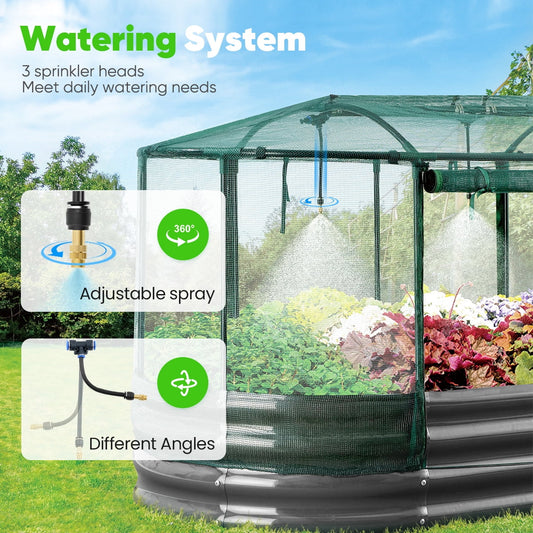 Quictent 8x3x1 ft Galvanized Raised Garden Bed Kit with Self Watering System and Mesh Cover, Large Oval Metal Outdoor Planter Garden Boxes for Vegetables Herbs Flowers