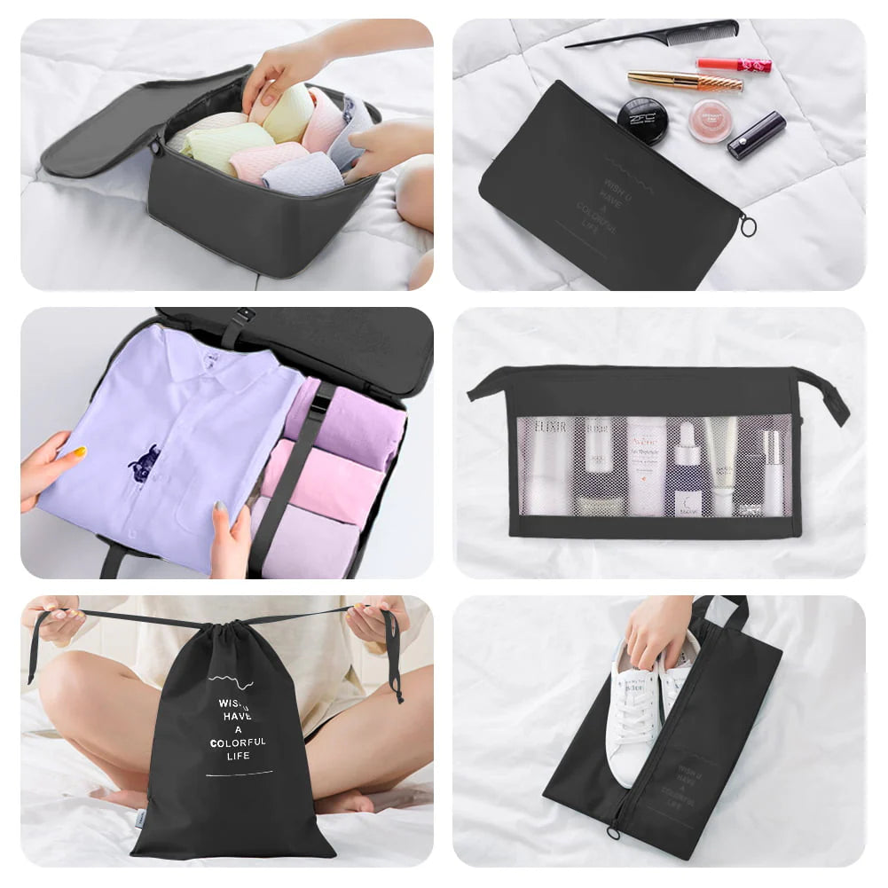 Koovon Packing Cubes for Travel, 8Pcs Travel Cubes Set Foldable Suitcase Organizer Lightweight Luggage Storage Bag, Black