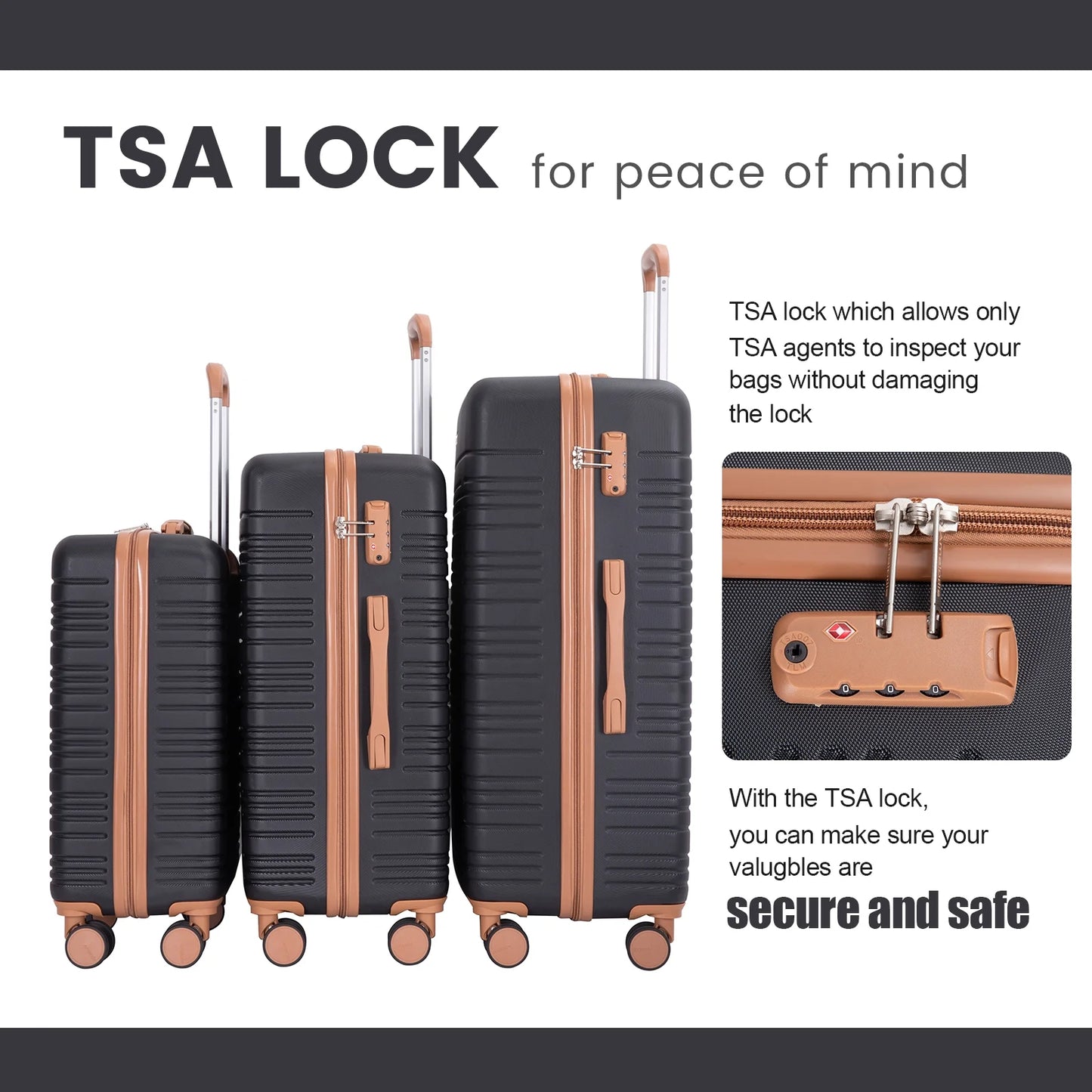 Hardside Luggage Sets 6 Piece, Hardshell Suitcase with TSA Lock Spinner Wheel and Travel Duffle Bag.Black