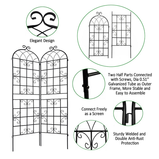 Miniyam 4 Pack Garden Trellis for Climbing Plants, 86.7" X 19.7" Rustproof Sturdy Black Iron Trellis for Potted Plants