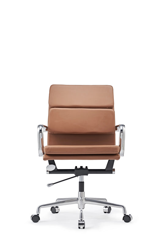 LUXMOD Home Office Desk Chair with Armrest Adjustable Swivel Chair Soft Pad Brown Leather Office Chair Arm Chair Ergonomic Desk Chair for Extra Back and Lumbar Support upholstered Living Room chair