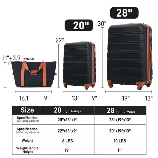 Spaco Hardshell Luggage Sets 2Pcs + Bag Spinner Suitcase with TSA Lock Lightweight 20" + 28"