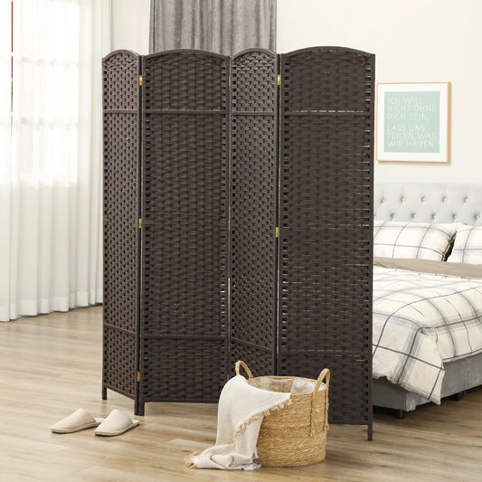 HOMCOM Room Divider, 4 Panel Folding Privacy Screen, 5.6' Tall Freestanding Partition for Home Office, Bedroom, Brown