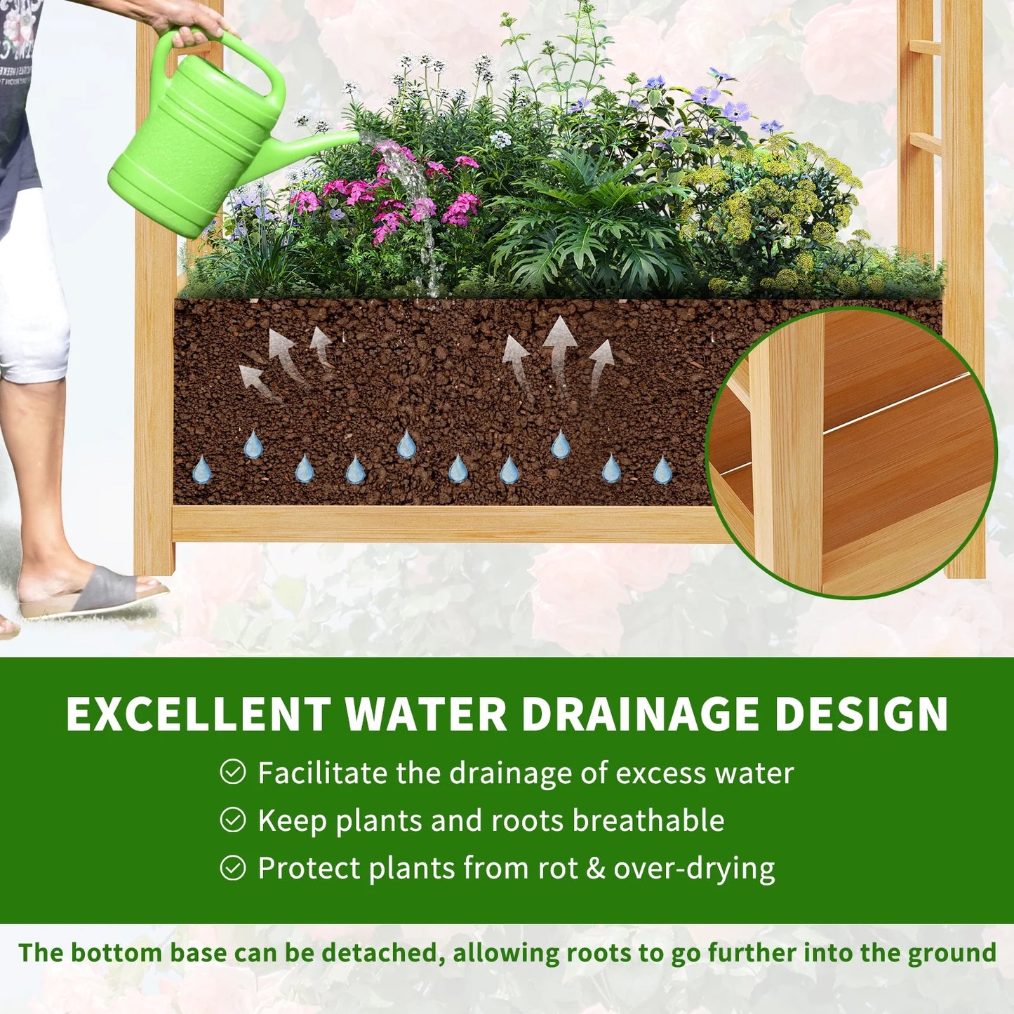 Slsy 63" Screen Raised Garden Bed, Wooden Planter Box with Hanging Roof & Drainage Holes, Indoor Outdoor Elevated Planter for Vine, Climbing Plants, Flowers, Patio & Garden