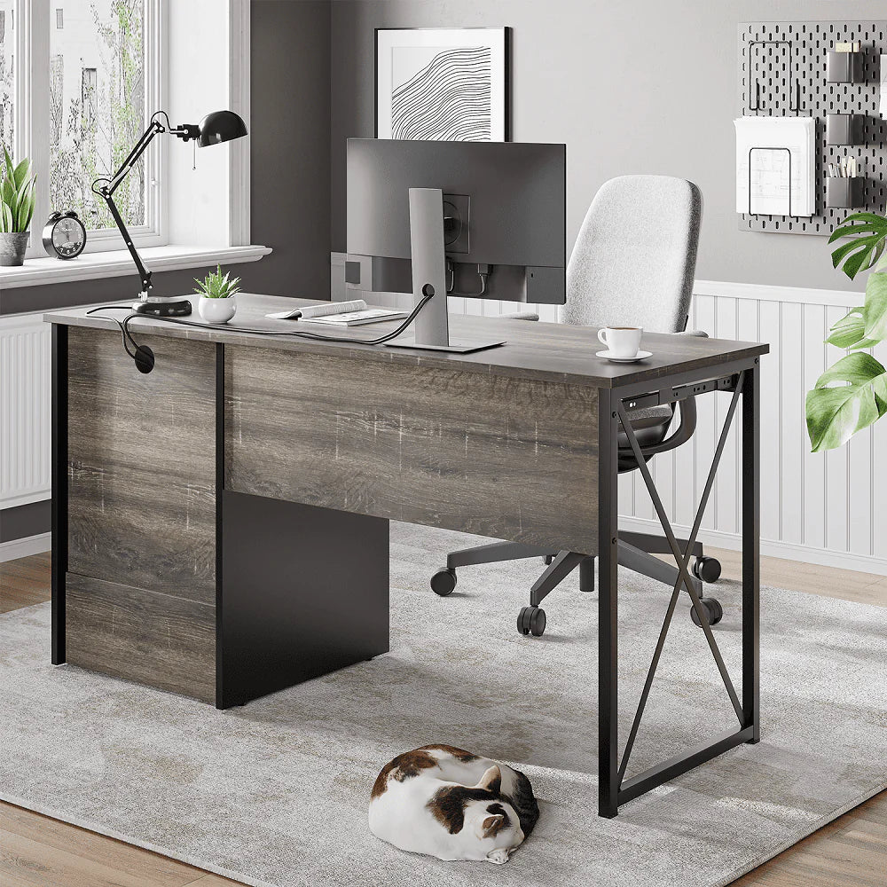 Bestier 55 inch Computer Desk with Storage Drawers & Keyboard Tray & File Drawer Home Office Desk Grey
