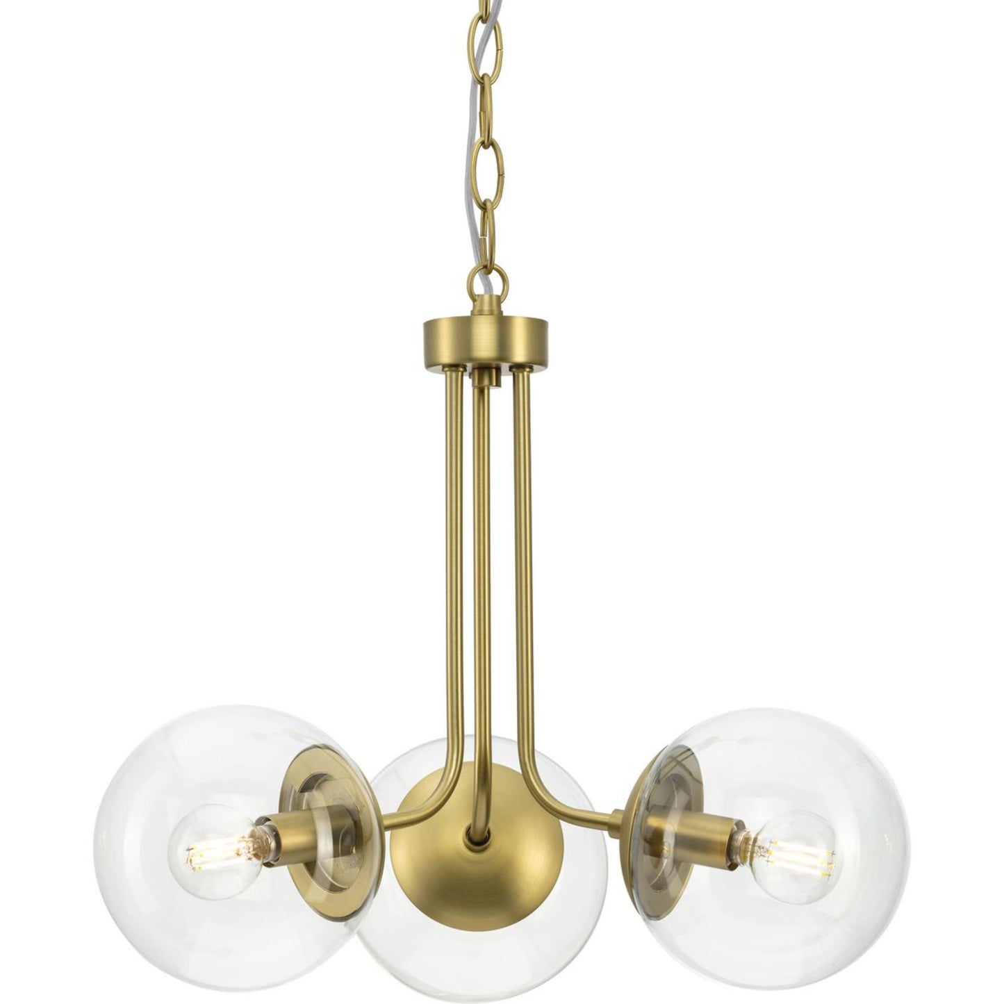 Avec Merrit Collection 3-Light Brushed Gold Contemporary Chandelier with Clear Glass Globe Shades