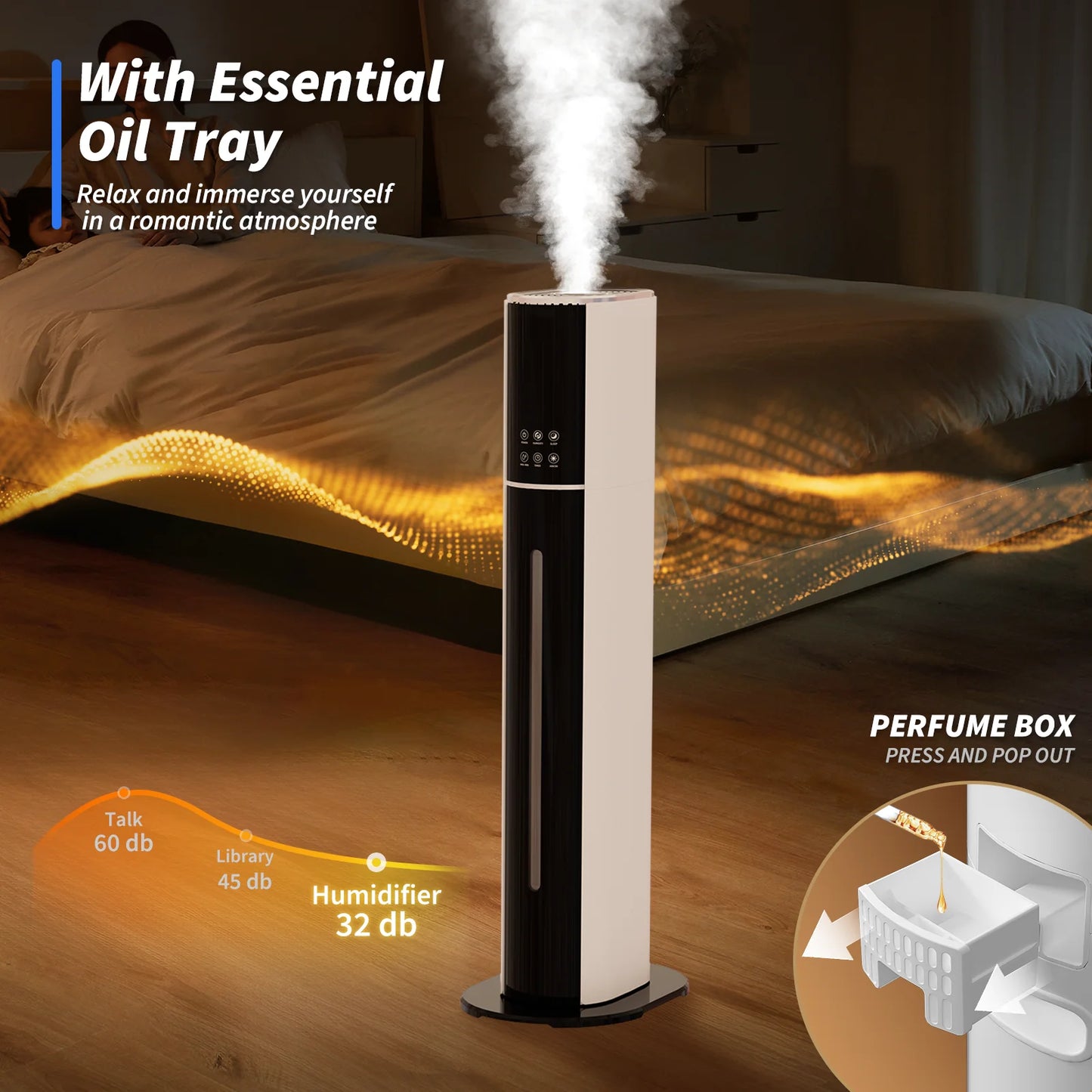 Rocyis Humidifier for Room Home Bedroom, 9L 2.3Gal Cool Mist Tower Top Fill Large Humidifier with Essential Oils,Whole House Floor Humidifiers for Baby,Pets,Plants,with Remote,360° Nozzle,White