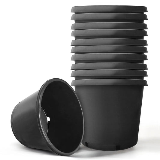 hostic 10-Pcs Black 15 Gallon Circular Seedling Pots Plastic Plant Pots Seedling Cups Nursery Pots Plant Containers
