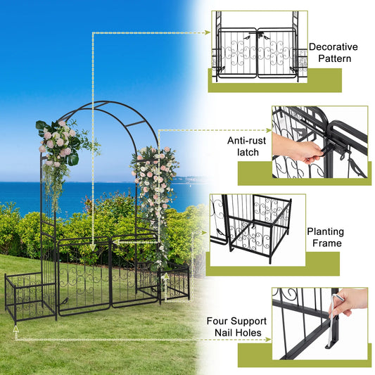 Zimtown Metal Garden Arch 7 Ft Garden Arbor w/Planters for Climbing Plant Outdoor Wedding