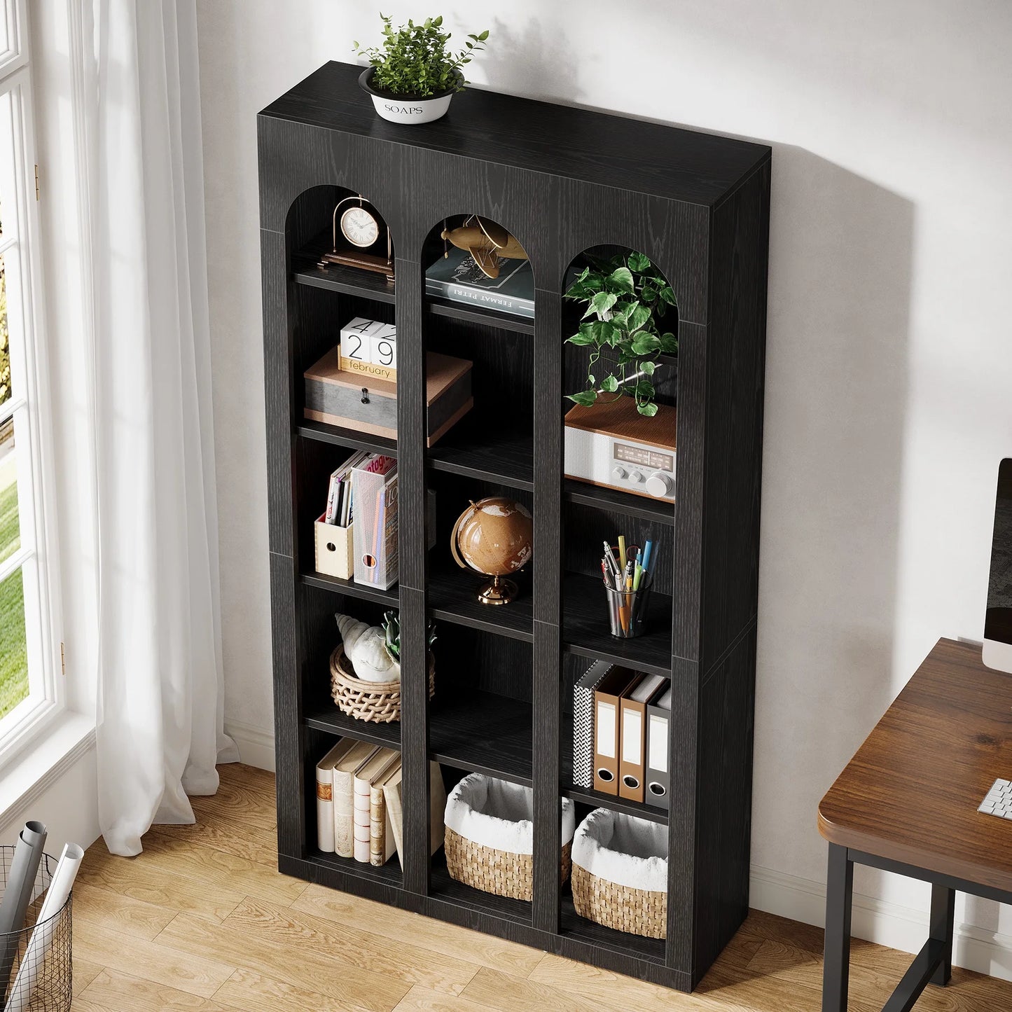 Tribesigns 5-Tier Farmhouse Tall Bookshelf, 70.87-Inch Rustic Wood Bookcase with Open Shelves, Large Mid Century Modern Book Shelf Vintage Display Storage Shelving Unit for Home Office
