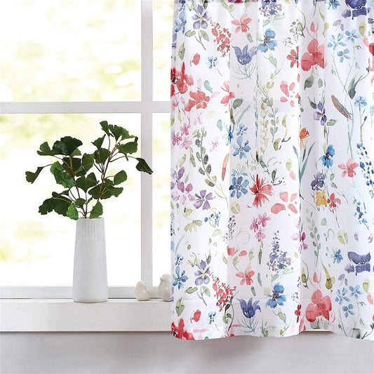 Fragrantex Watercolor Floral Sheer Curtains for Living Room 84 inch Long,Botanical Print Multi Flower Sheer Window Panels Rod Pocket 40"Wx84"L