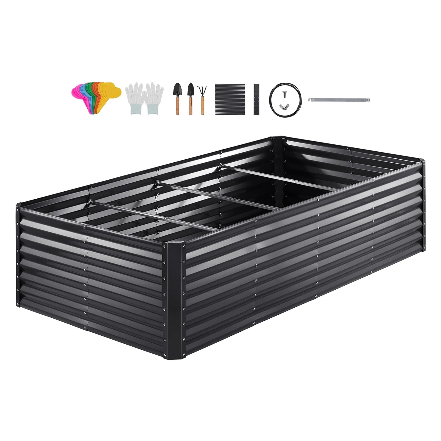 BENTISM Galvanized Raised Garden Bed, 8x4x2 FT Large Metal Raised Planter Box Garden Beds Outdoor for Vegetables Flowers and Herbs with Open Bottom and Planting Tools, Dark Grey