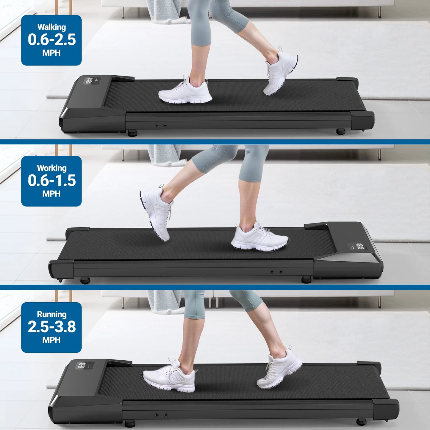 Walking Pad 2 in 1 Under Desk Treadmill, 2.5HP Low Noise Walking Pad Running Jogging Machine with Remote Control for Home Office, Lightweight Portable Desk Treadmill Installation Free