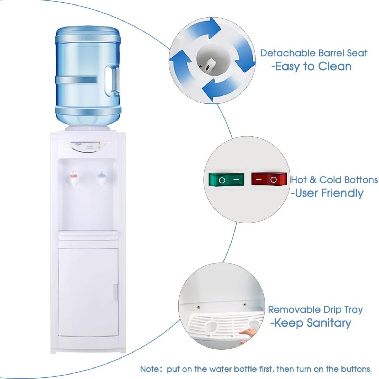 Top Loading Water Cooler Dispenser, Hot & Cold Water Cooler 5 Gallon with Children Safety Lock Storage Cabinet for Home Office Indoor Use