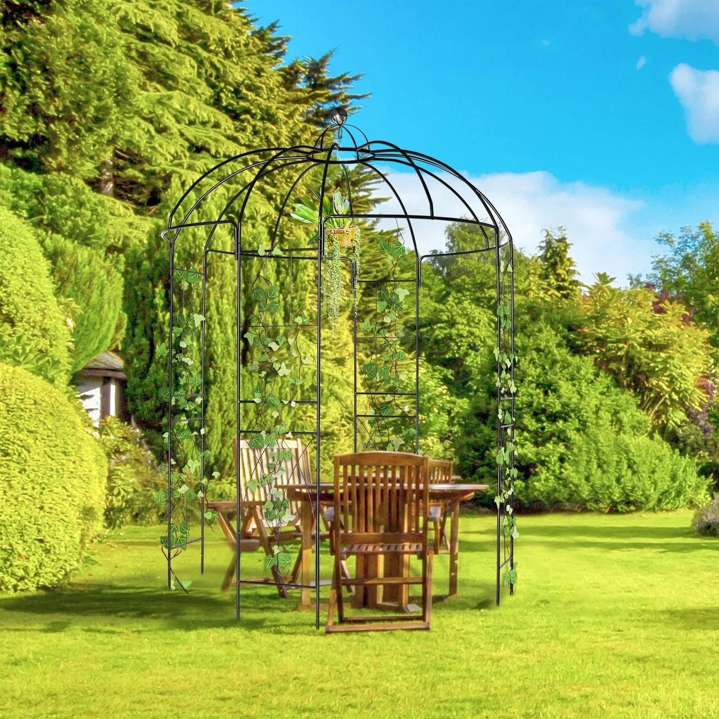 IVV Birdcage Shape Garden Arch, 8.9'Hx6.8'Dia, Pergola Plant Climbing Trellis Arbor Heavy Duty Metal Gazebo Garden Arch for Outdoor Arbor Climbing Plants Backyard Patio Wedding Ceremony, Black