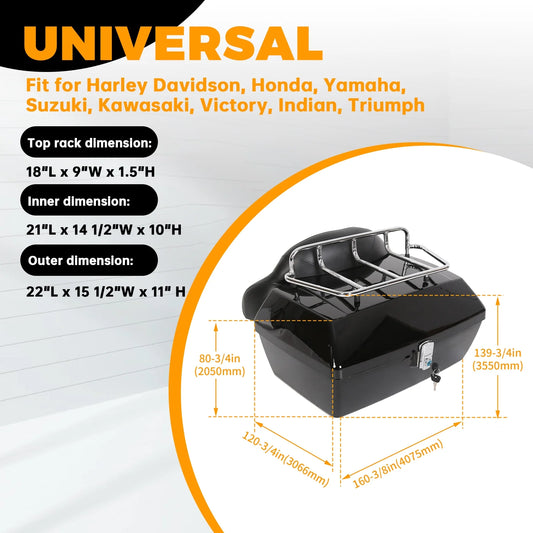 Kojem Motorcycle Trunk Tour Pack Luggage Universal for Harley Honda Yamaha Suzuki Cruiser Tail Box with Top Rack Backrest Black
