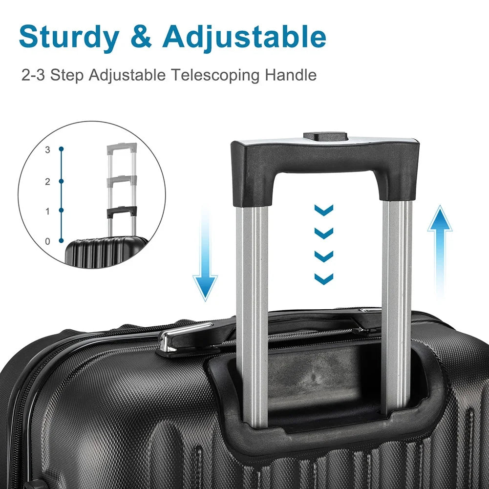 Yardi Yard 4-Piece Fashional Luggages, Luggage with Universal Wheel and Aluminium Alloy Tie Rod Handle, 4-in-1 Vertical Pattern Luggage Set for Outdoor Travel, Black