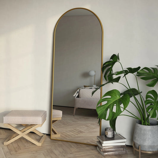 Nadia Arch Gold Metal 70"x28" Modern Floor Mirror