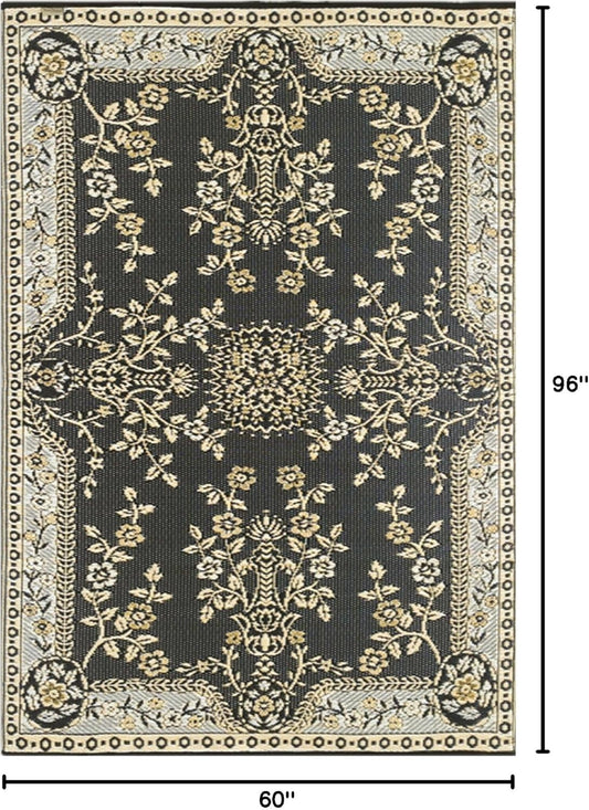 Mad Mats Garland Traditional Outdoor Rug, Reversible Plastic Mat (5' x 8', Black & Tan) - Reversible, UV Resistant, 100% Recycled Material