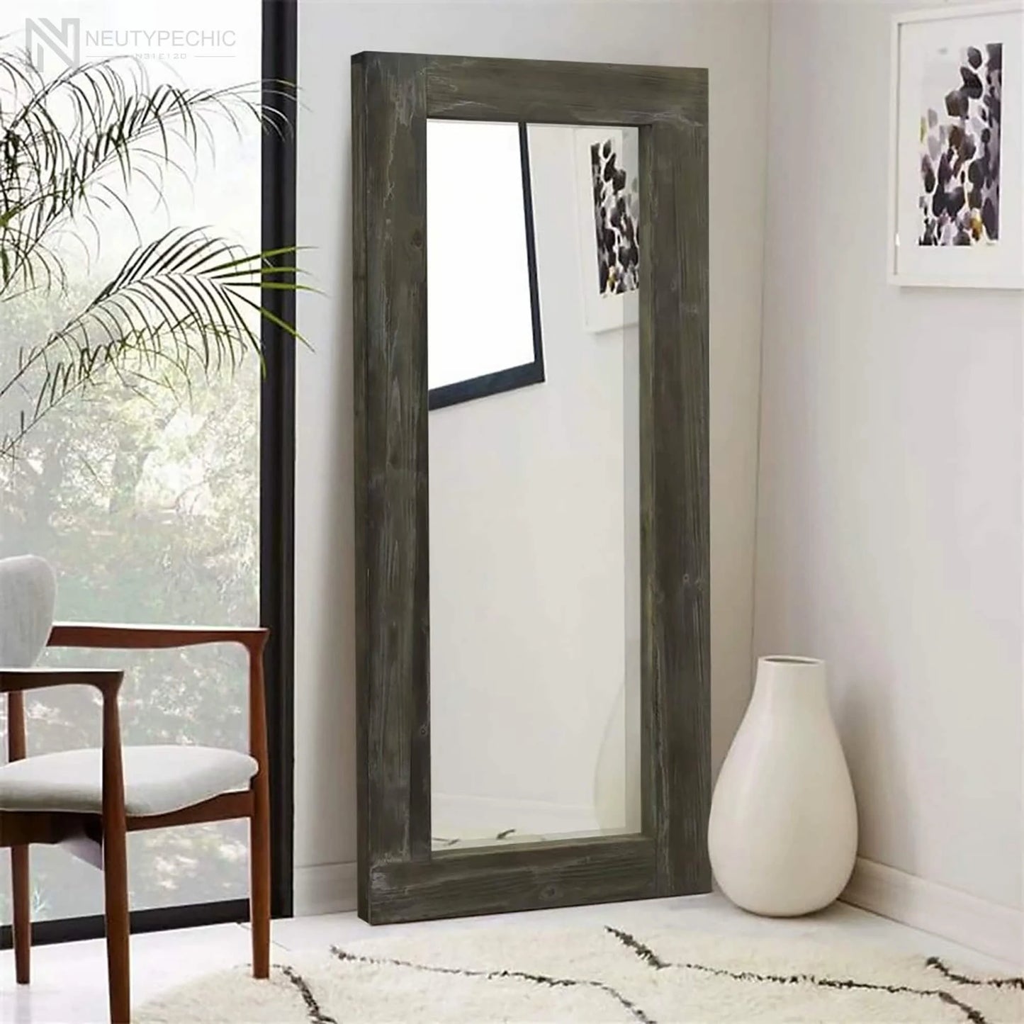 Rustic Wood Freestanding Full-length Floor Mirror Antique Brown 58x24 Brown