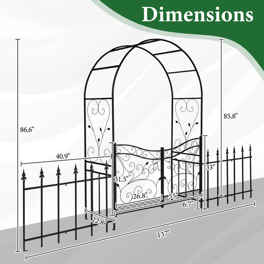 Ktaxon Garden Arch, Iron Arch for Climbing Plants, 7.2 FT Garden Arch With Seat Weather-Resistant, Black