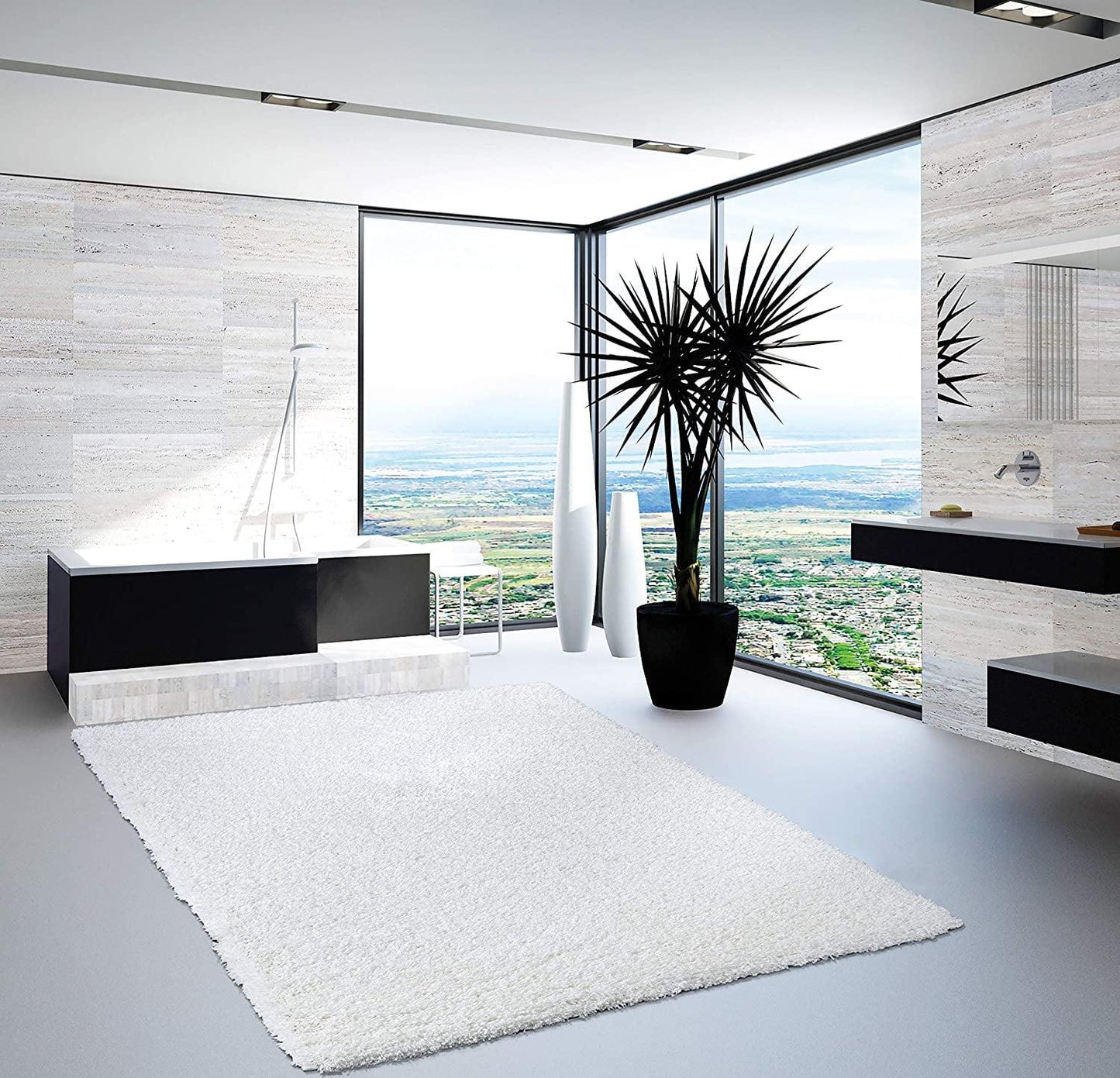 Elegant Comfort Shaggy Collection Modern Indoor Area Rugs. Fluffy Living Room Carpets for Children Bedroom Home Décor Nursery Rug. 5′ x 7′ ft. Solid Black