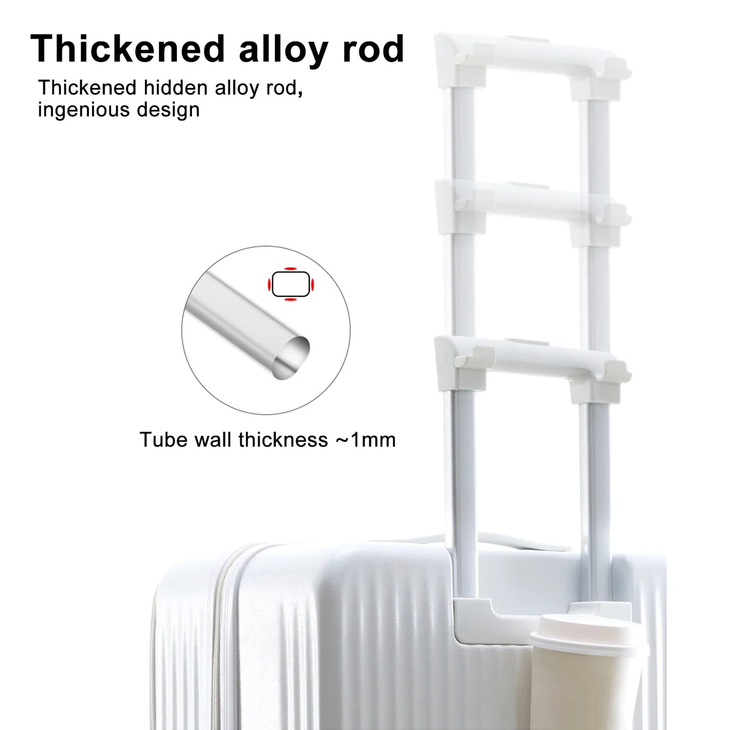 24 Inch Checked Luggage with Front Pocket, USB Charging Port, Built-in lock Carry on Suitcase, Cup Holder and Phone Holder, Medium Hardside Suitcase with Spinner Wheels, White