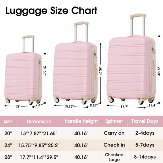 RONSHIN 3pcs/set Suitcase Luggage Set Hardside Spinner Suitcase with TSA Lock And 360° Spinner Wheels 20" 24" 28" for Travel Camping Outdoor