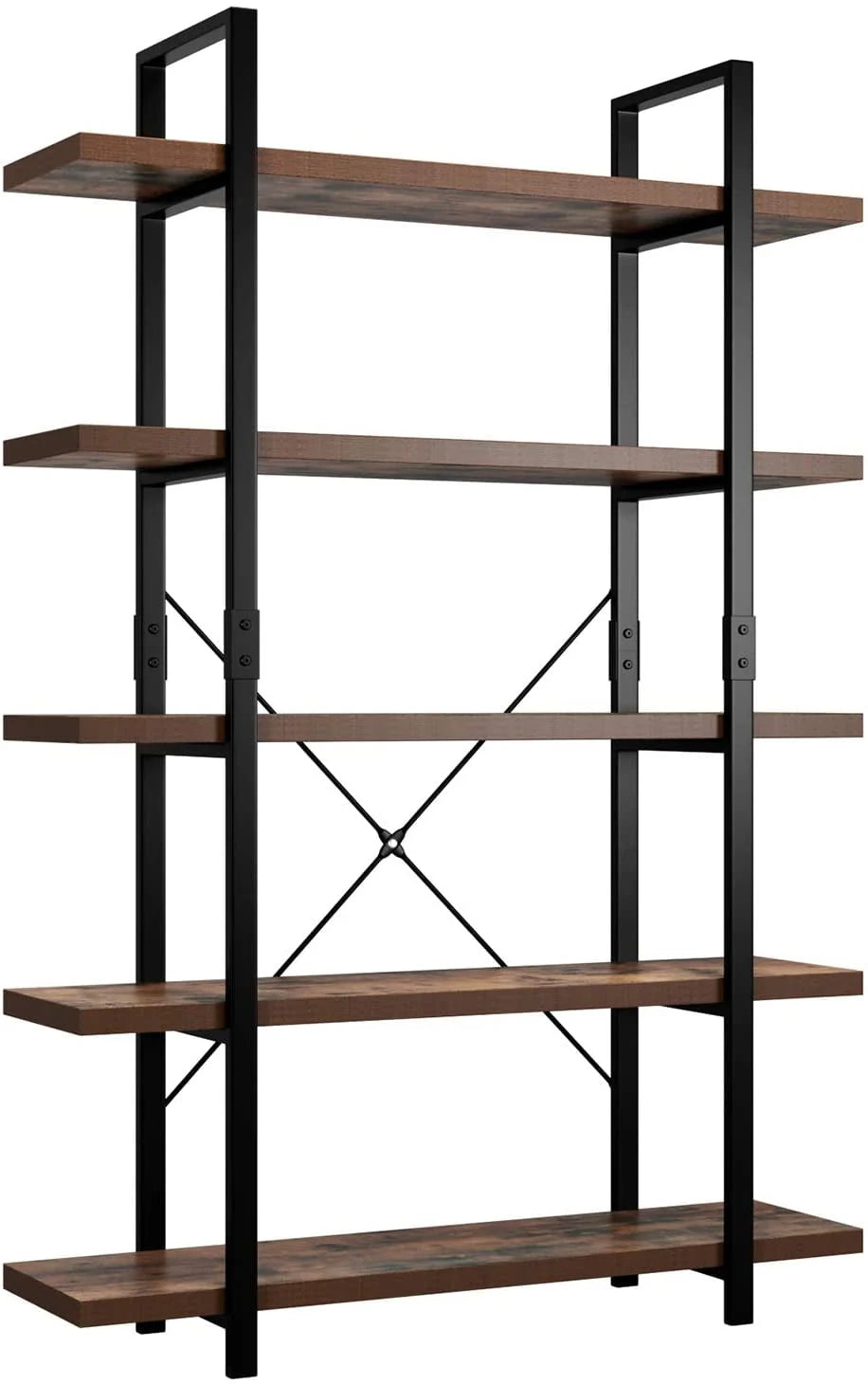 Homfa Industrial 5 Tier Storage Bookshelf , Wood Bookcase Shelf Unit with Metal Frame for Home Office Living Room, Rustic Brown