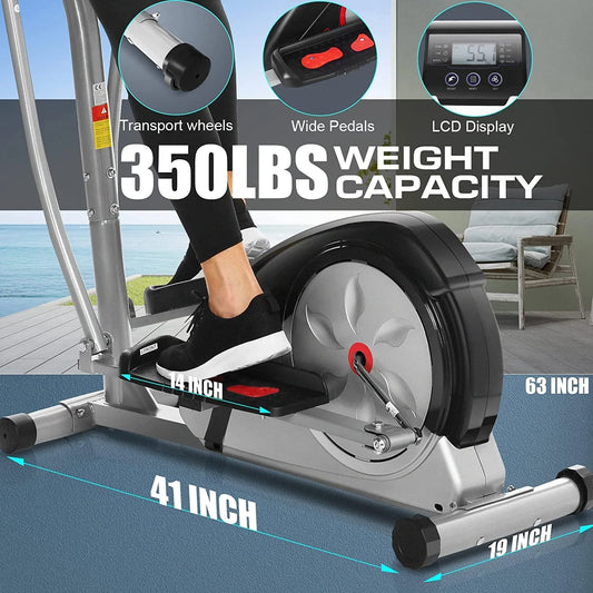 ANCHEER Exercise Elliptical Machine with 8 Resistance Method, 15" Stride Cross Trainer with Pulse Rate Grips, LCD Monitor, Smooth Quiet Driven, 350 lbs Weight Capacity for Home Office