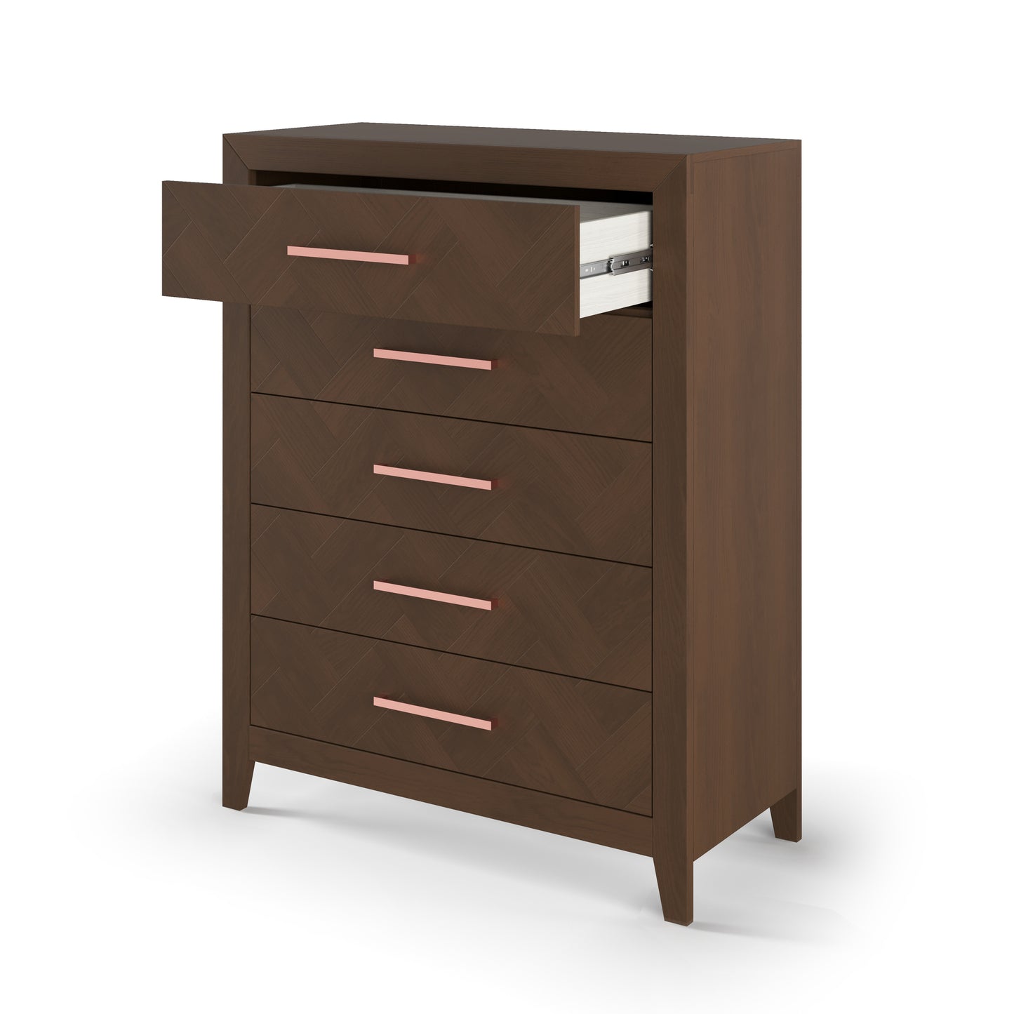 Child Craft Kieran 39" Interlocking 5-Drawer Chest for Nursery or Bedroom, Anti-Tip Kit, Herringbone Design, Crescent Gray
