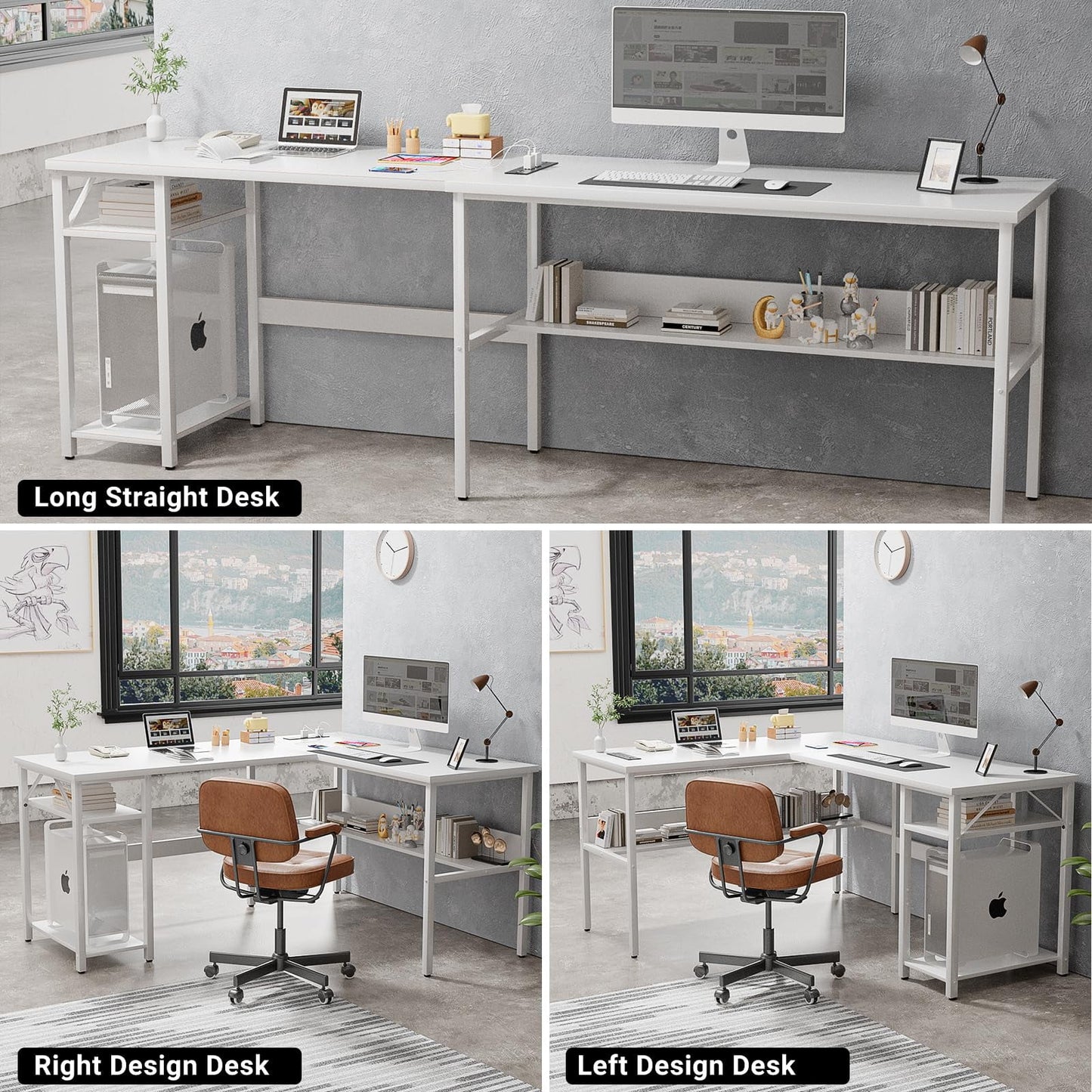 Homieasy Reversible L Shaped Desk with Magic Power Outlets and USB Charging Ports, Sturdy Corner Computer Desk with Storage Shelves, Gaming Table Home Office Desk, Easy to Assemble, Black Oak