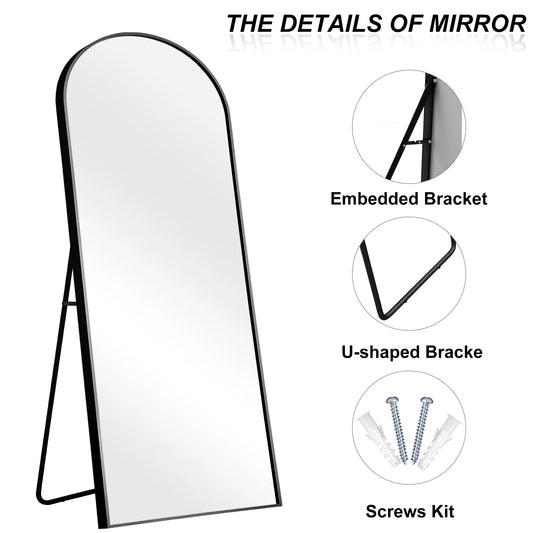 MAYEERTY 71" x 31" Arch Floor Mirror Full Length Mirror, with Bracket - F, Aluminium Alloy, Black