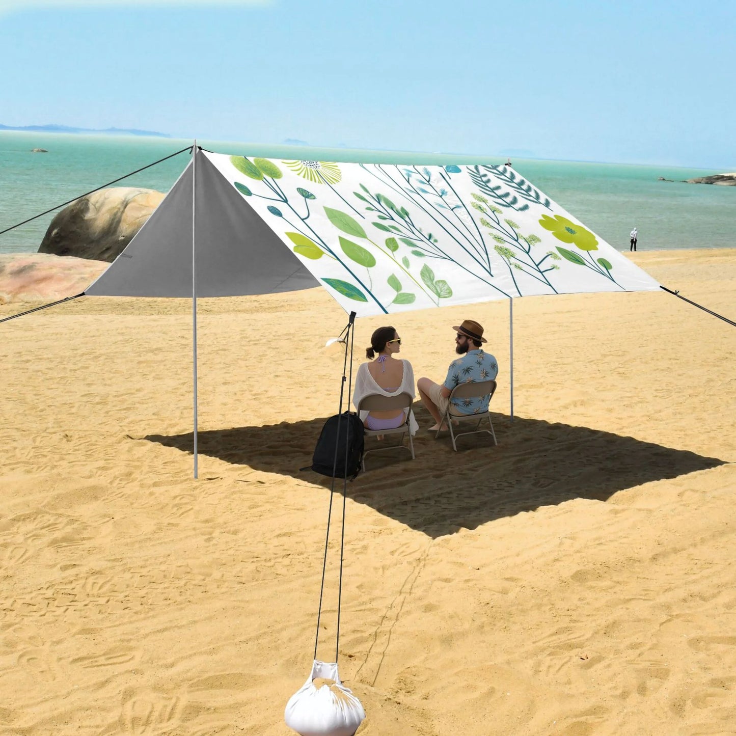 Beach Tent Beach Canopy 9.2x10.5Ft Beach Tent Sun Shelter Outdoor Canopy with Carry Bag for Camping, Backyard and Picnics Blue-green Plants
