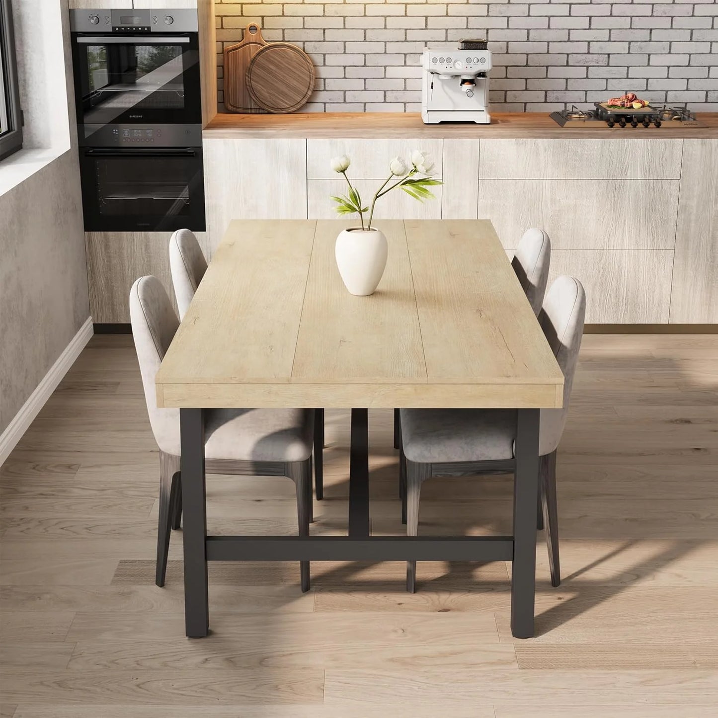 70 Inch Farmhouse Dining Table for 6 to 8, Large Rectangular Dinner Table for Dining Room, Home Office, Living Room, Gray